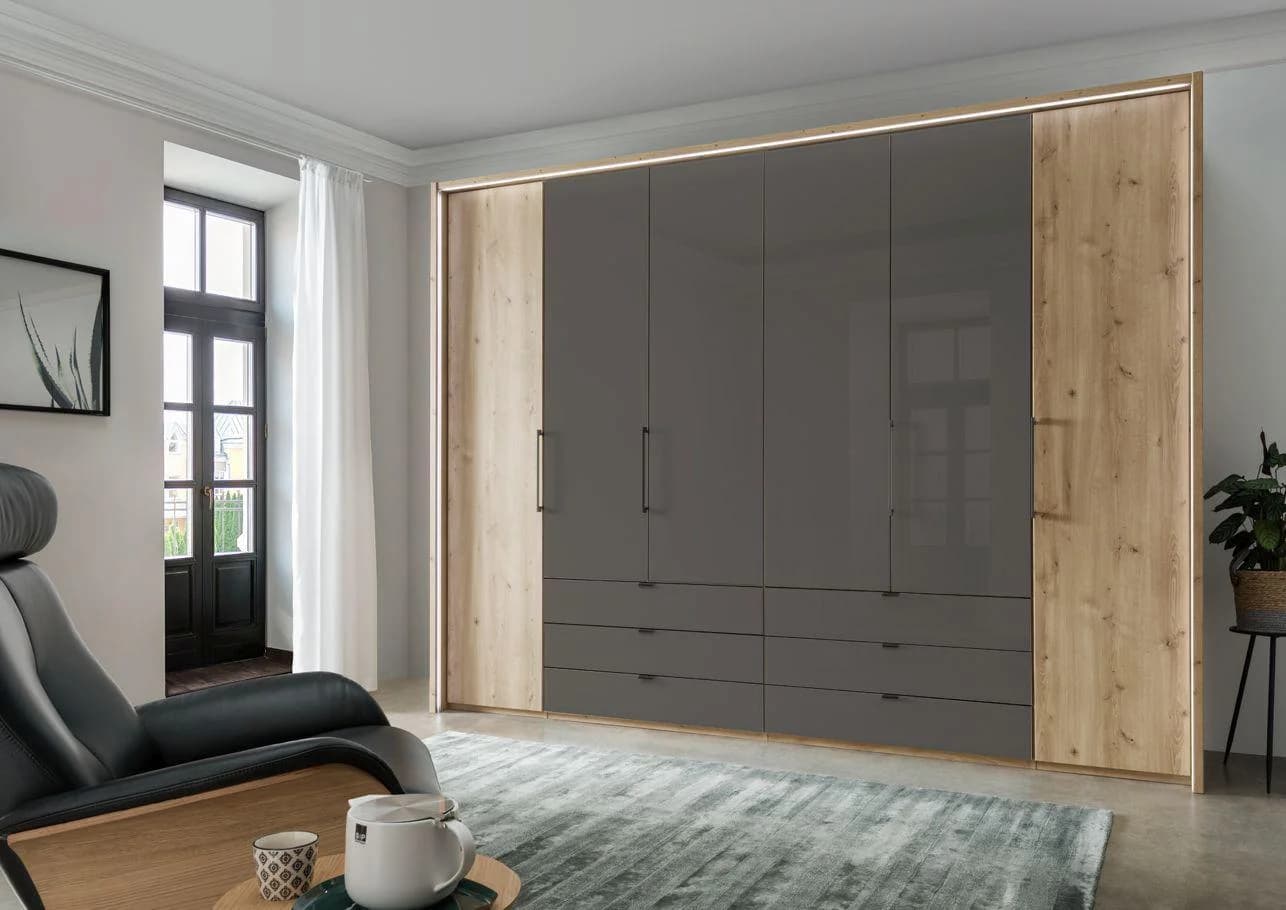Mondo Kleiderschrank CLIVO2000 6-türig mit Glasfronten und Schubkästen