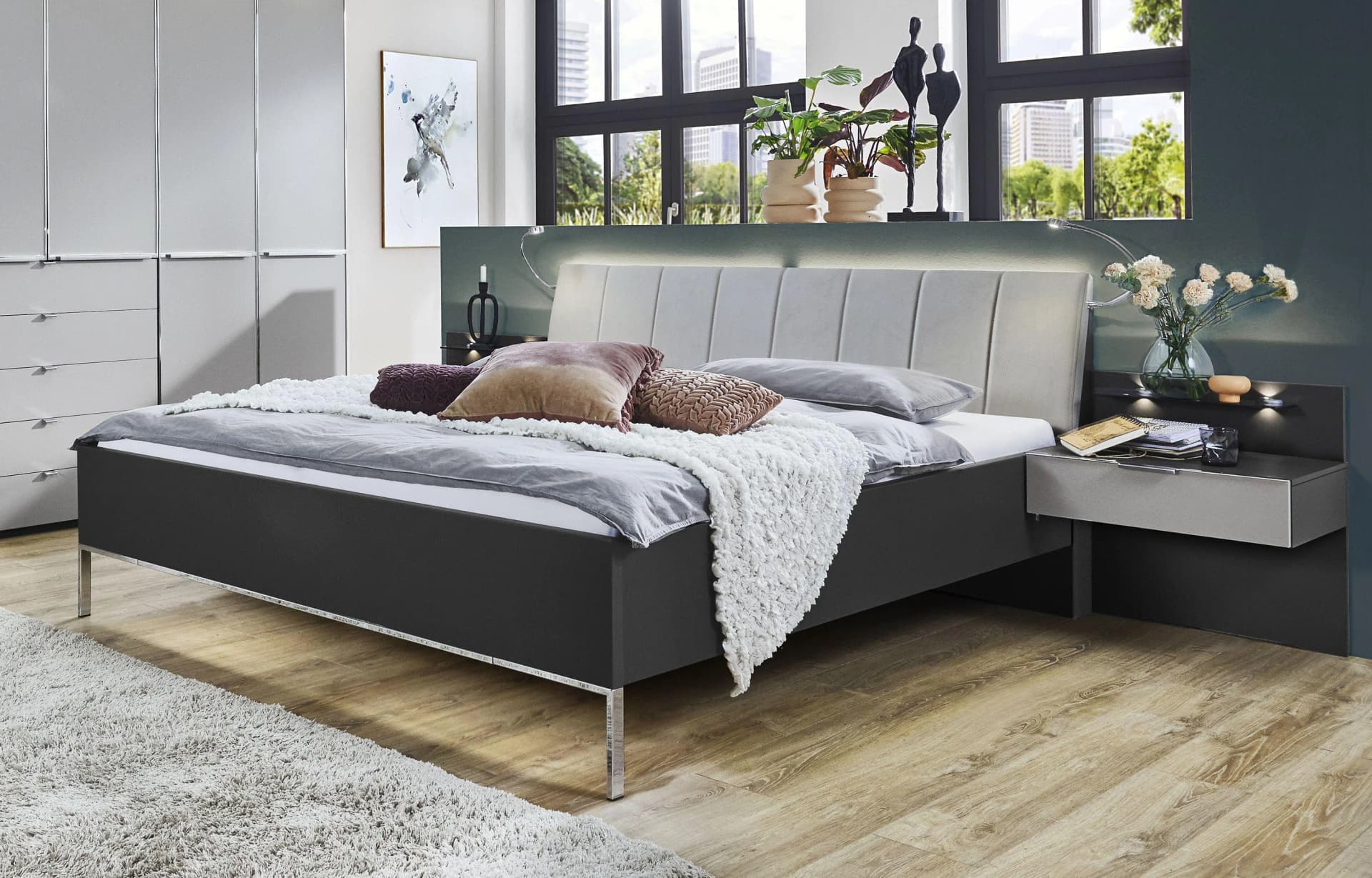 Rolf Weber Bett WERNIGERODE Grau Lederoptik LED