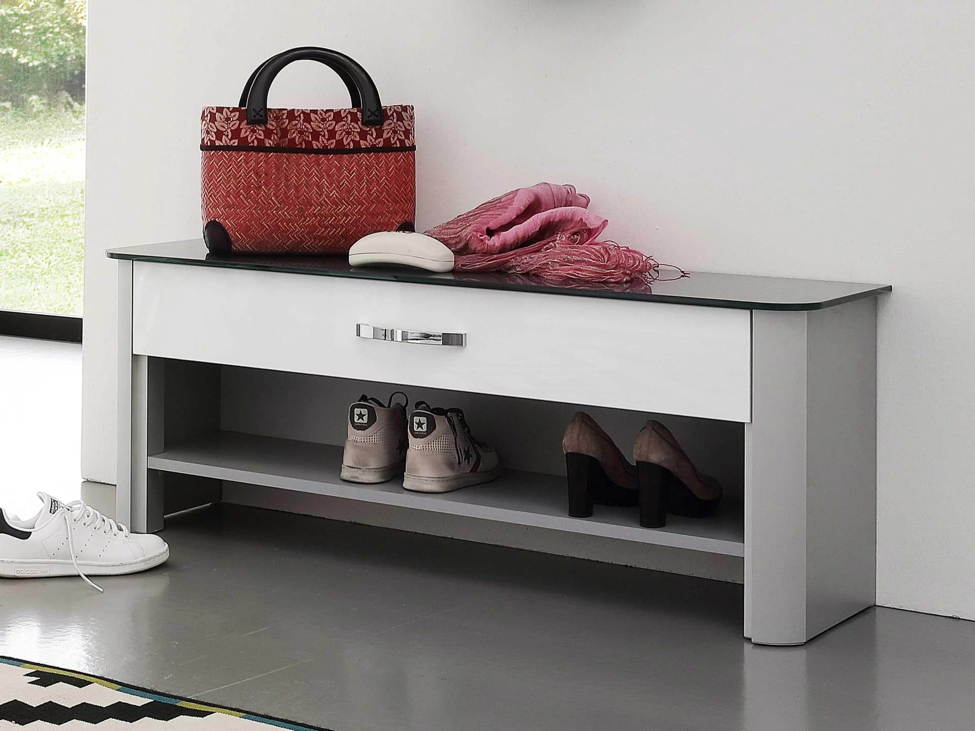 ARREDOKIT Bank MELODIE 60 Weiß Glas Alufarbe