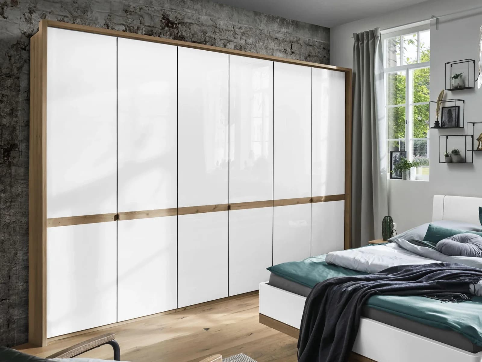 Rolf Weber Kleiderschrank WESSENFELD 300cm Weiß/Braun Glas
