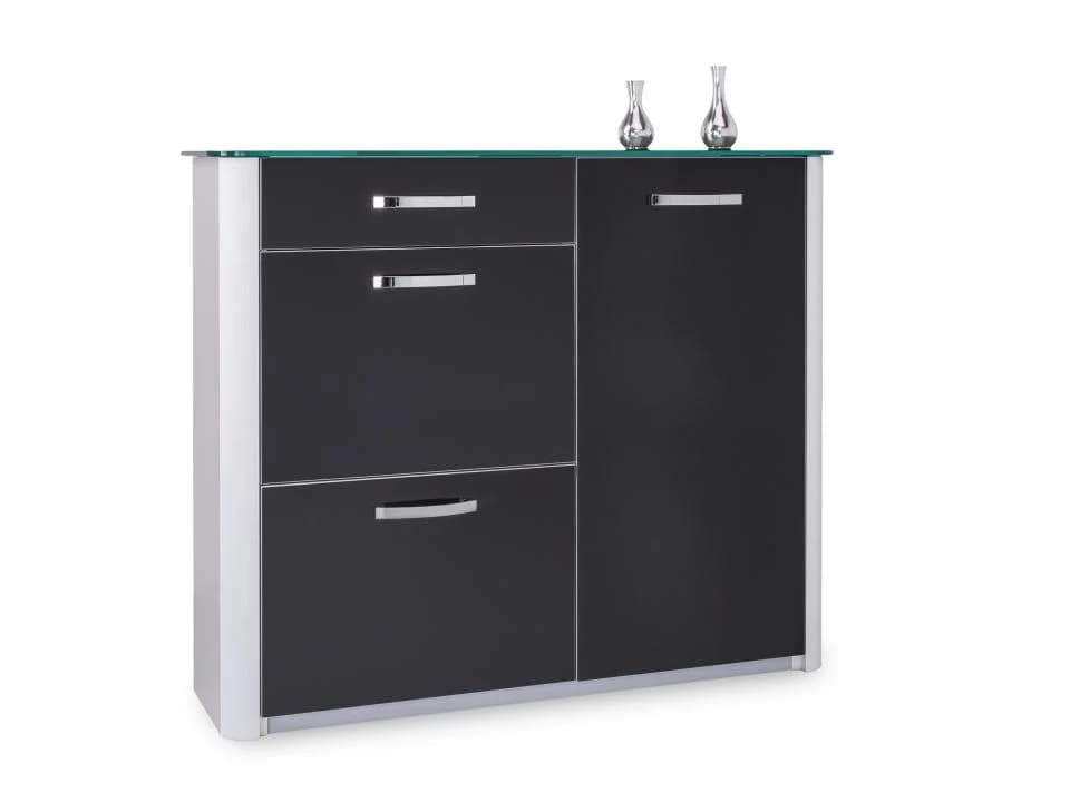 Arredokit Kommode Modern Alufarbe Schwarz Glas Soft-Close
