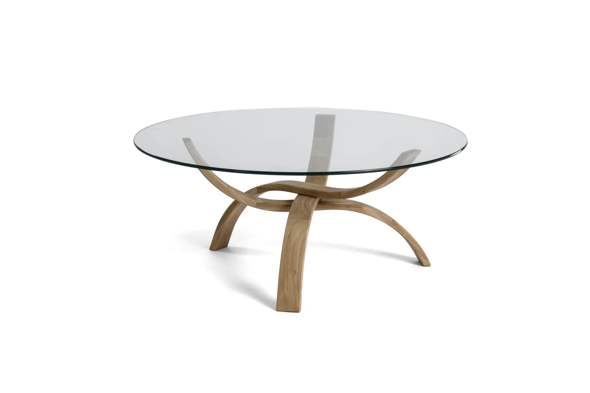 Couchtisch 7060 HK-105-45 Asteiche massiv geölt mit Klarglasplatte Braun