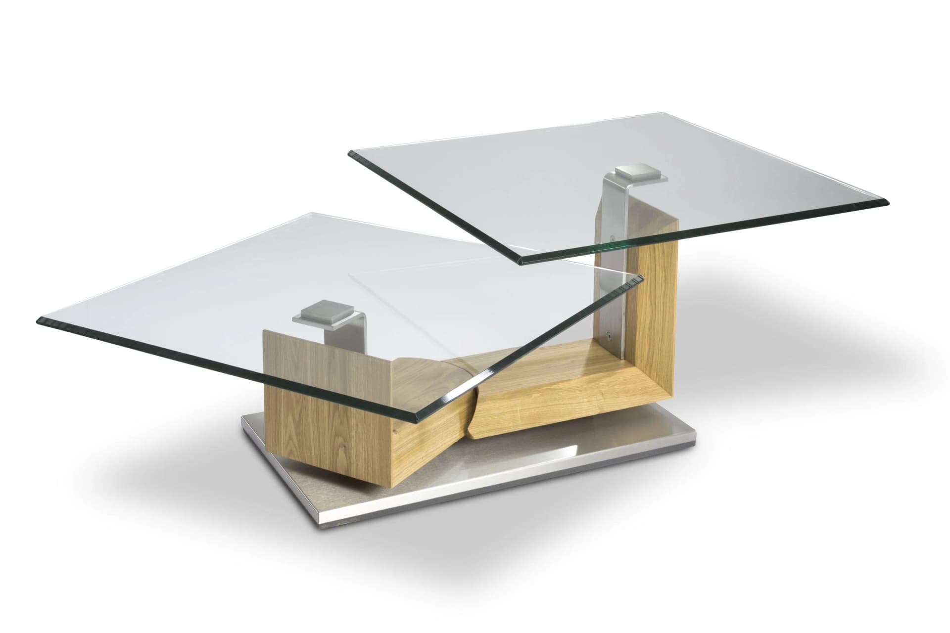 Couchtisch 7170 HK-45 aus massiver Asteiche mit Glasplatte und Edelstahlsockel