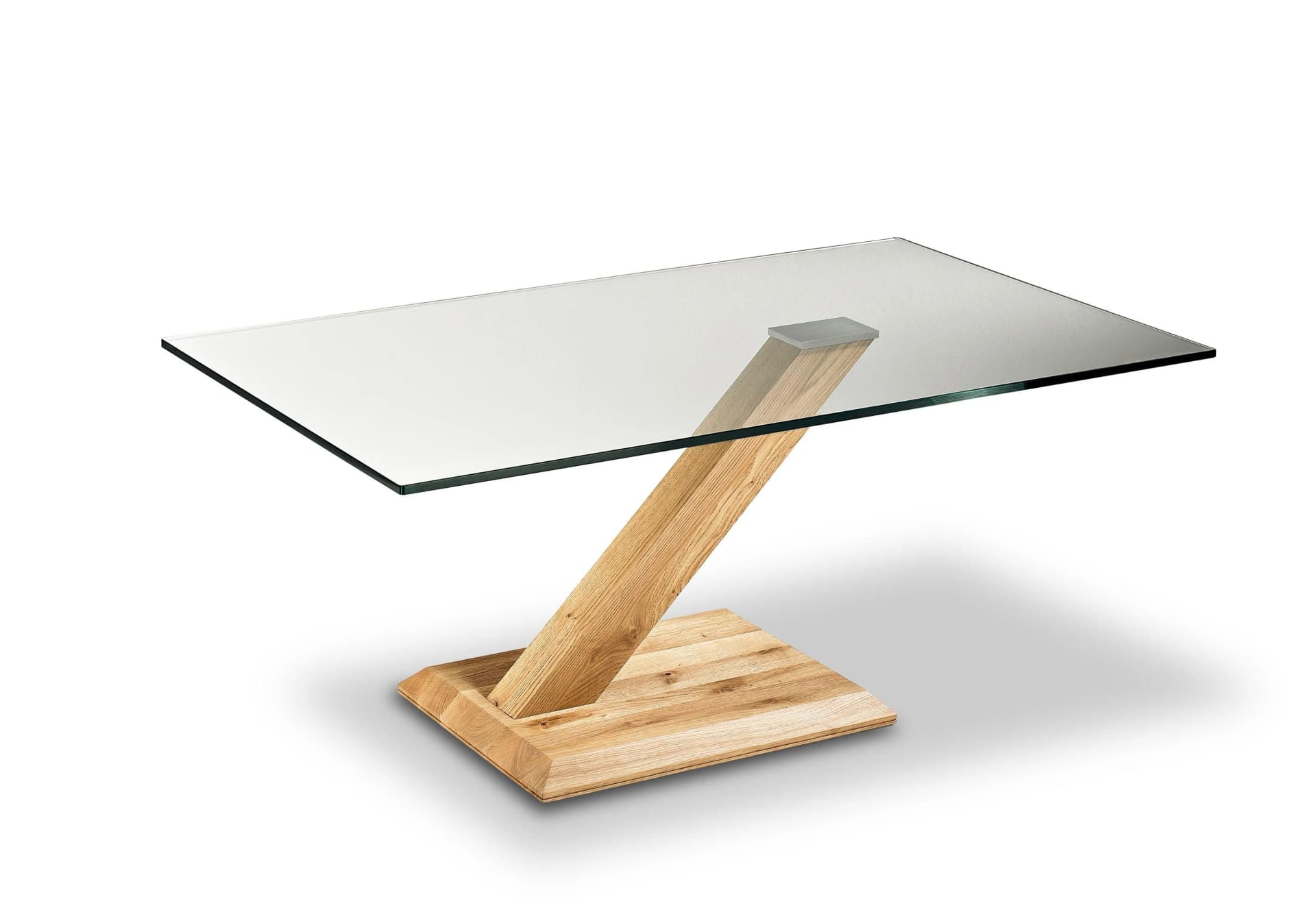 Couchtisch 1269 HK-090-45 Asteiche massiv Glasplatte Braun