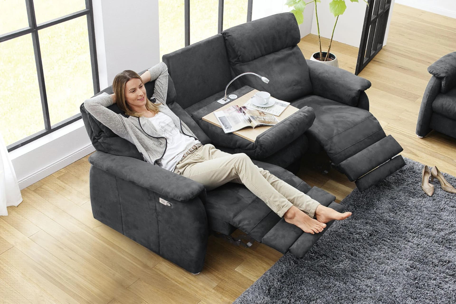 Trapezsofa Vito VOLLEY Anthrazit mit Tisch