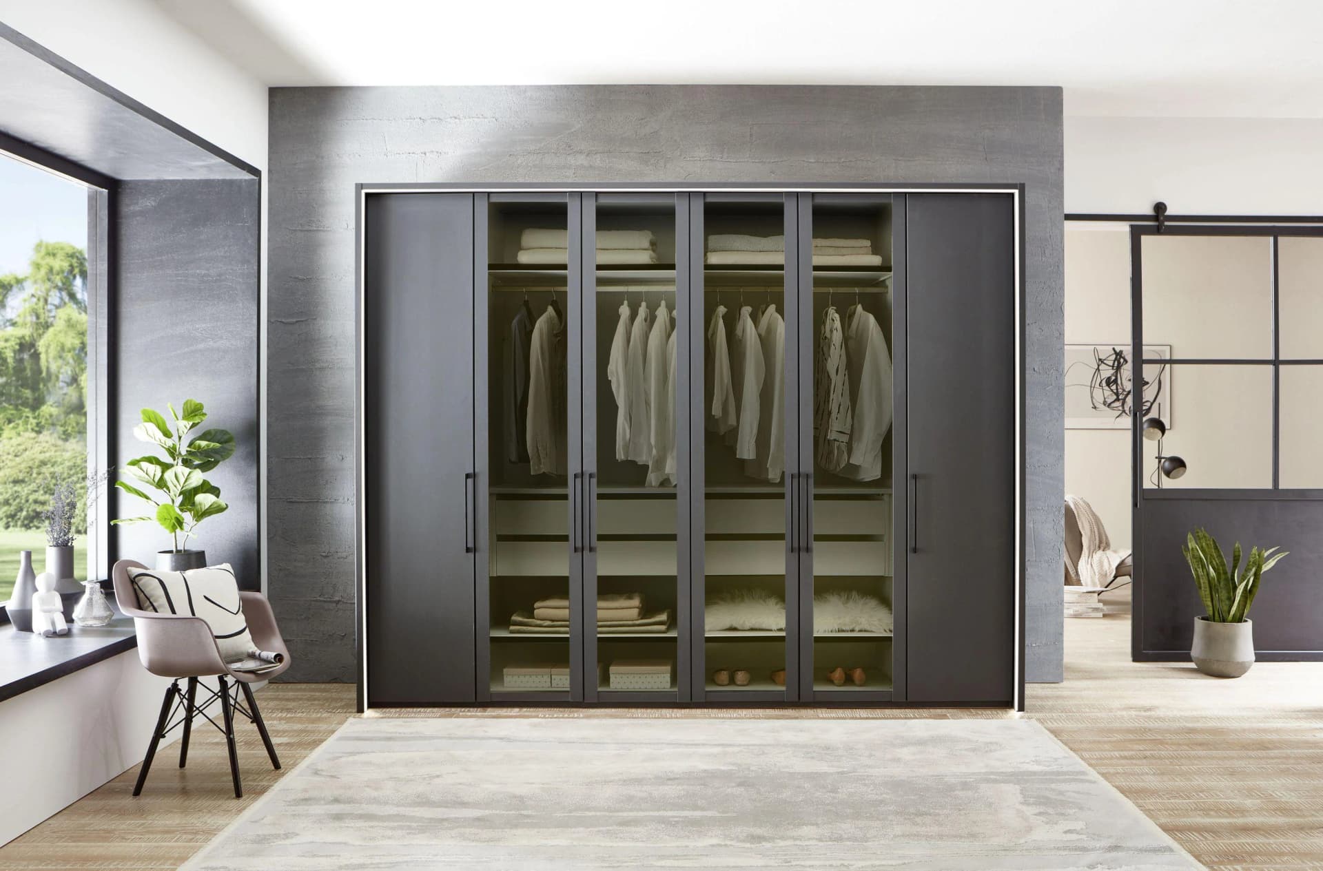 Rolf Weber WADERN Kleiderschrank 6-türig Graphit Dekor mit Glas