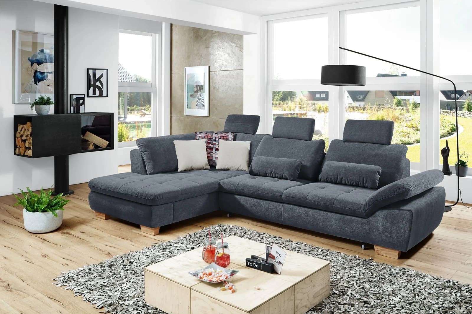 SYSTEMPOLSTER Polsterecke Margo 2+3-Sitzer Anthrazit Polyester