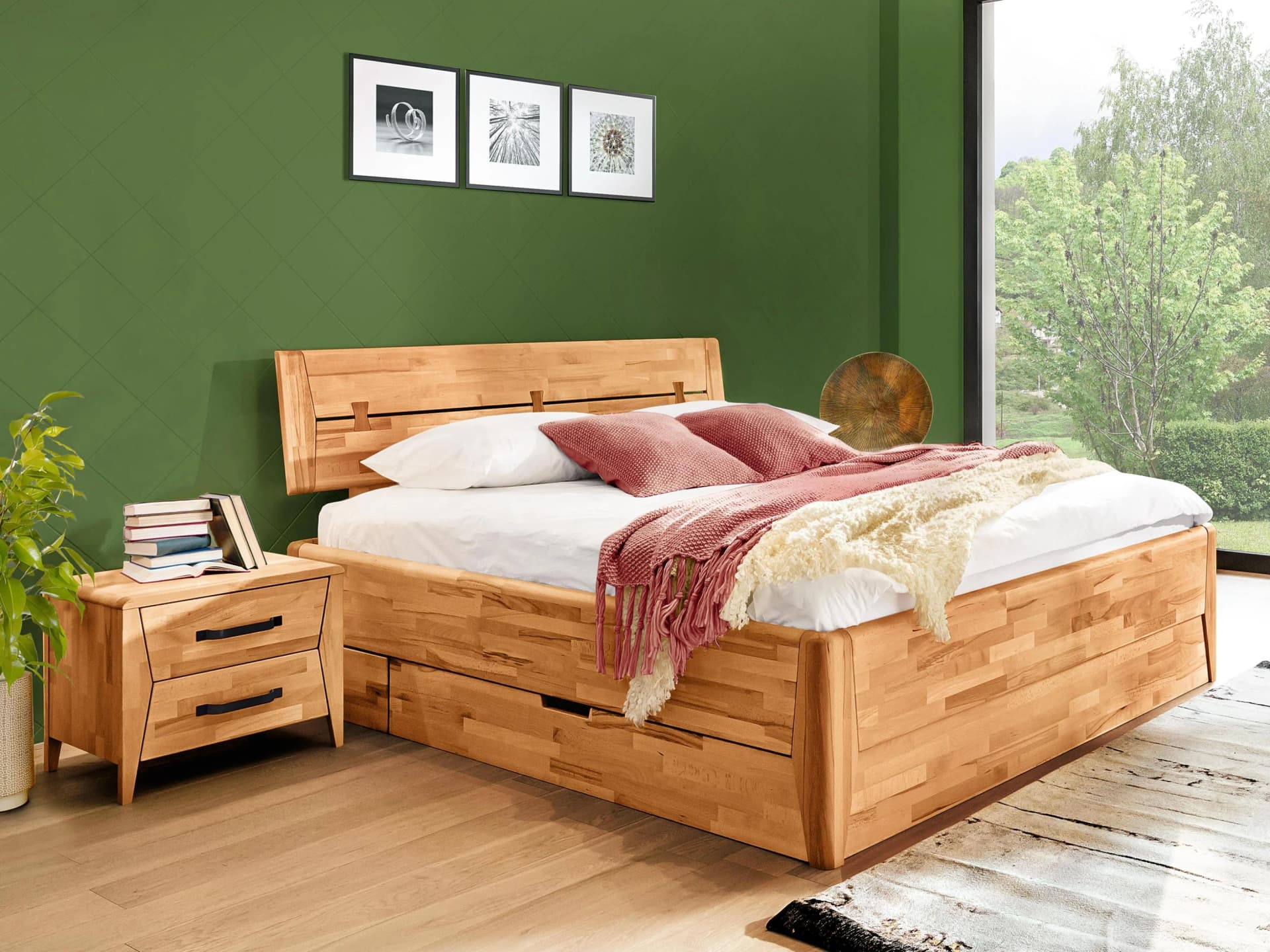 Valmondo Bett Ovata Kernbuche geölt mit Holzkopfteil