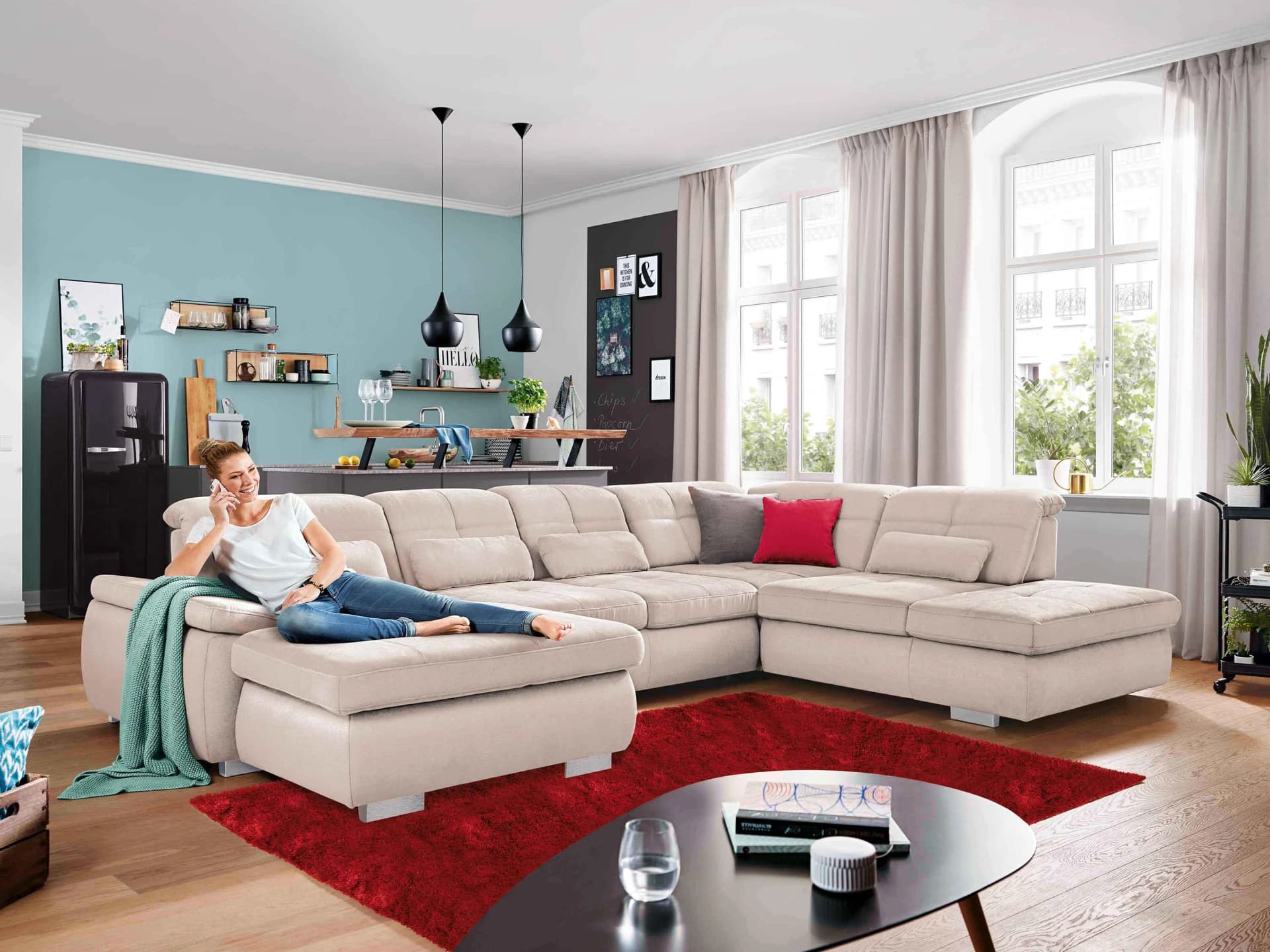 SYSTEMPOLSTER MINERVA Polsterecke Beige mit Sitztiefenverstellung