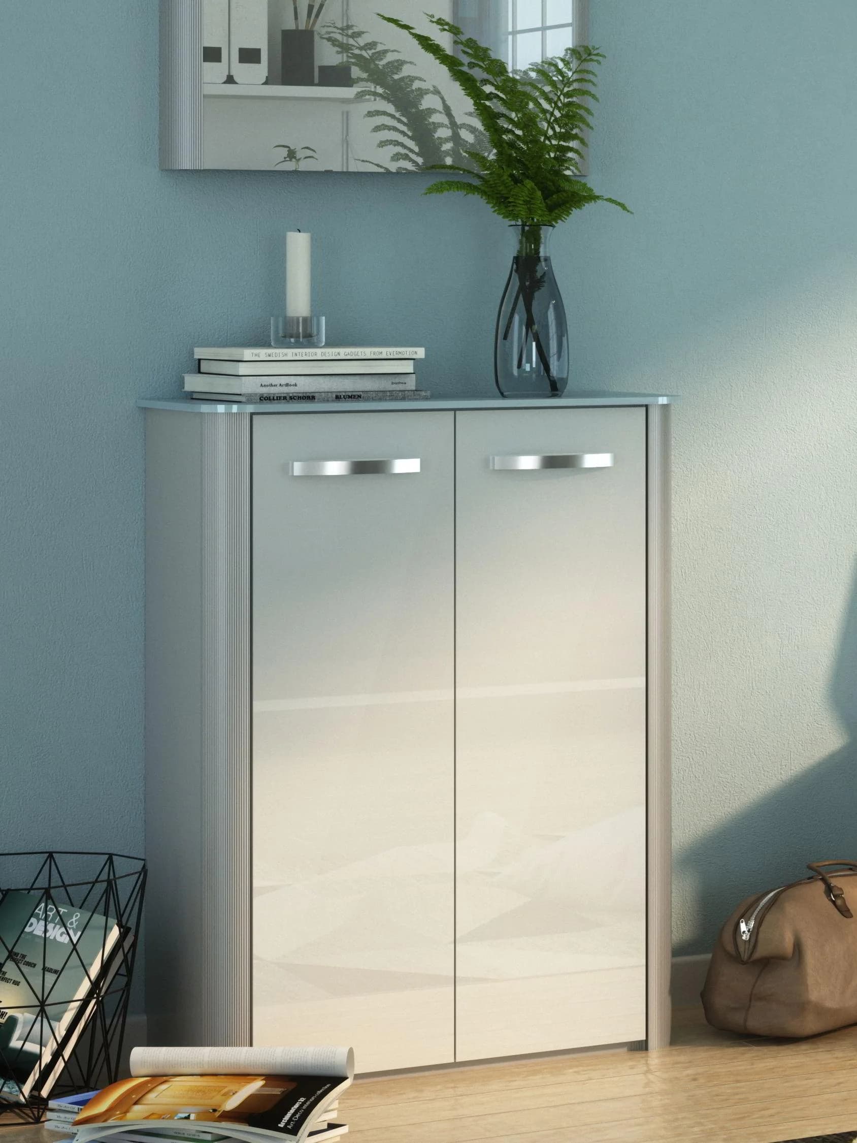 ARREDOKIT Kommode Melodie Grau/Weiß Glasfront