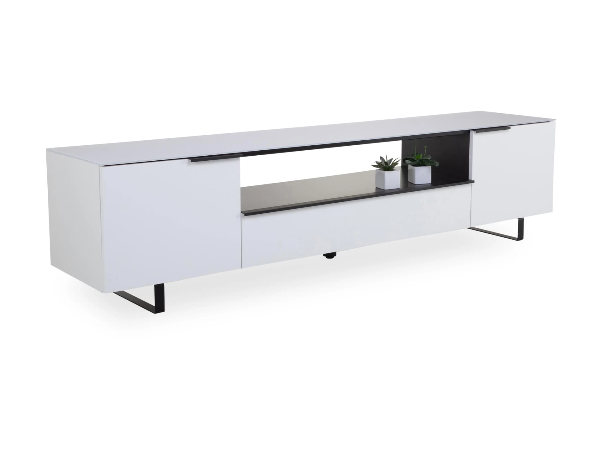 ARREDOKIT Lowboard Pamera Weiß Matt mit Glasabdeckplatte und Soft-Close Schub