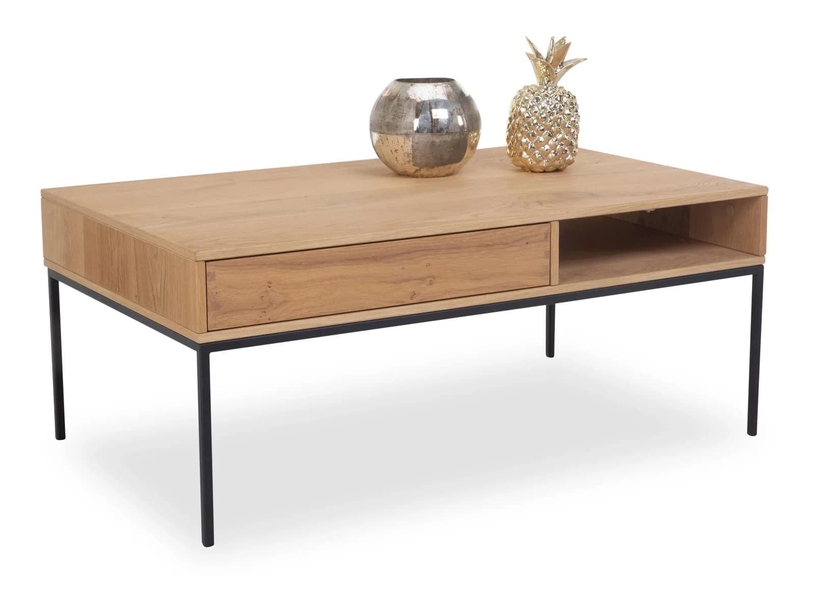 Couchtisch VENJAKOB 4766 Eiche rustico hell geölt furniert Metall anthrazit matt