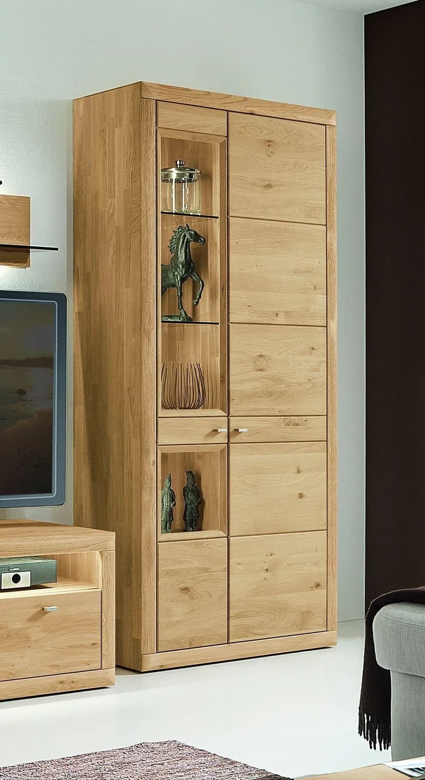Vitrine Witlake Ancona Wildeiche massiv mit Glas- und Holzböden