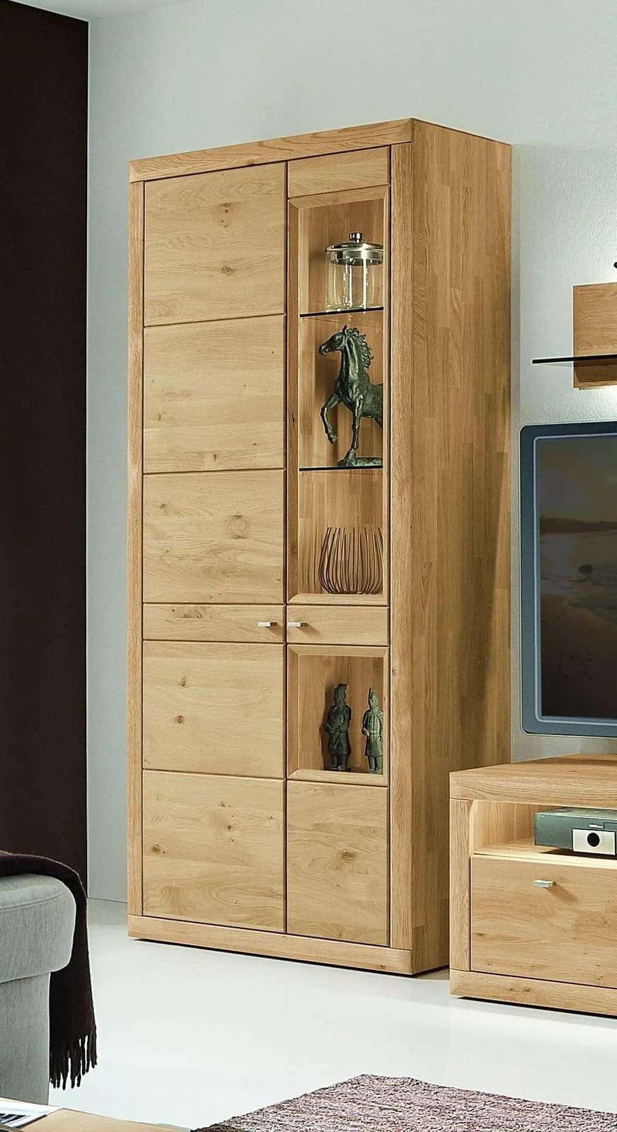 witlake Vitrine ANCONA Wildeiche massiv Glas