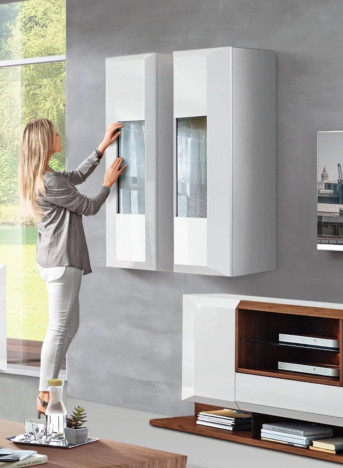 Hängevitrine MONDO PRISMA Weiß Glas-/Holztür links