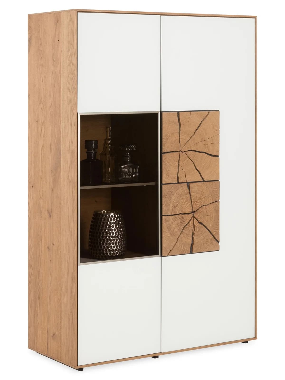 Hartmann Vitrine Heaven Kerneiche Umato massiv mit Mattglas und Hirnholz