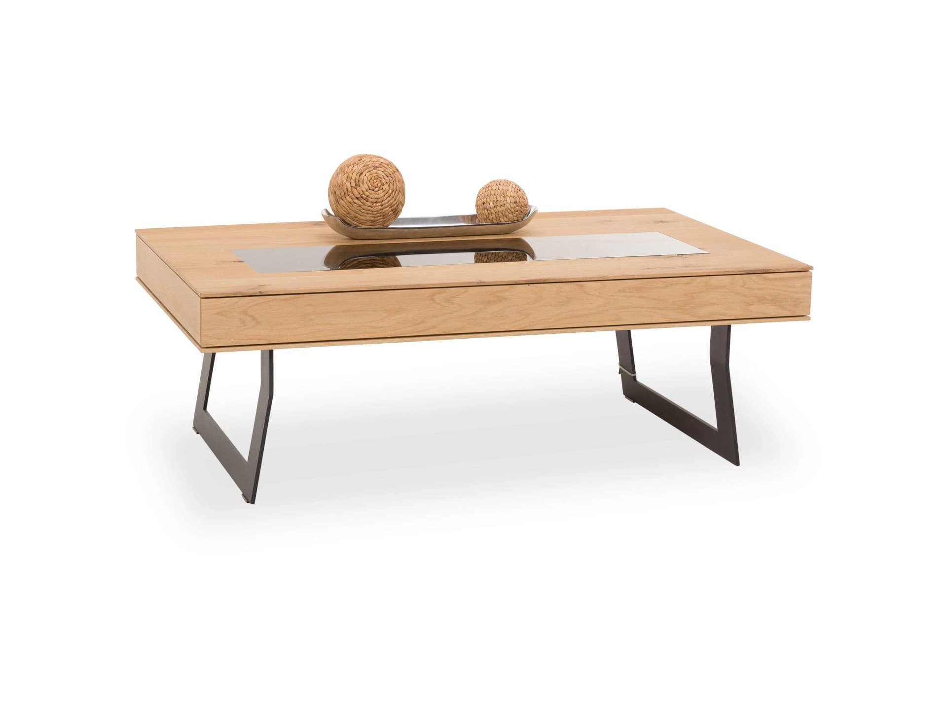 Couchtisch HEDA von HARTMANN mit Glasabdeckung und Ablagefächern