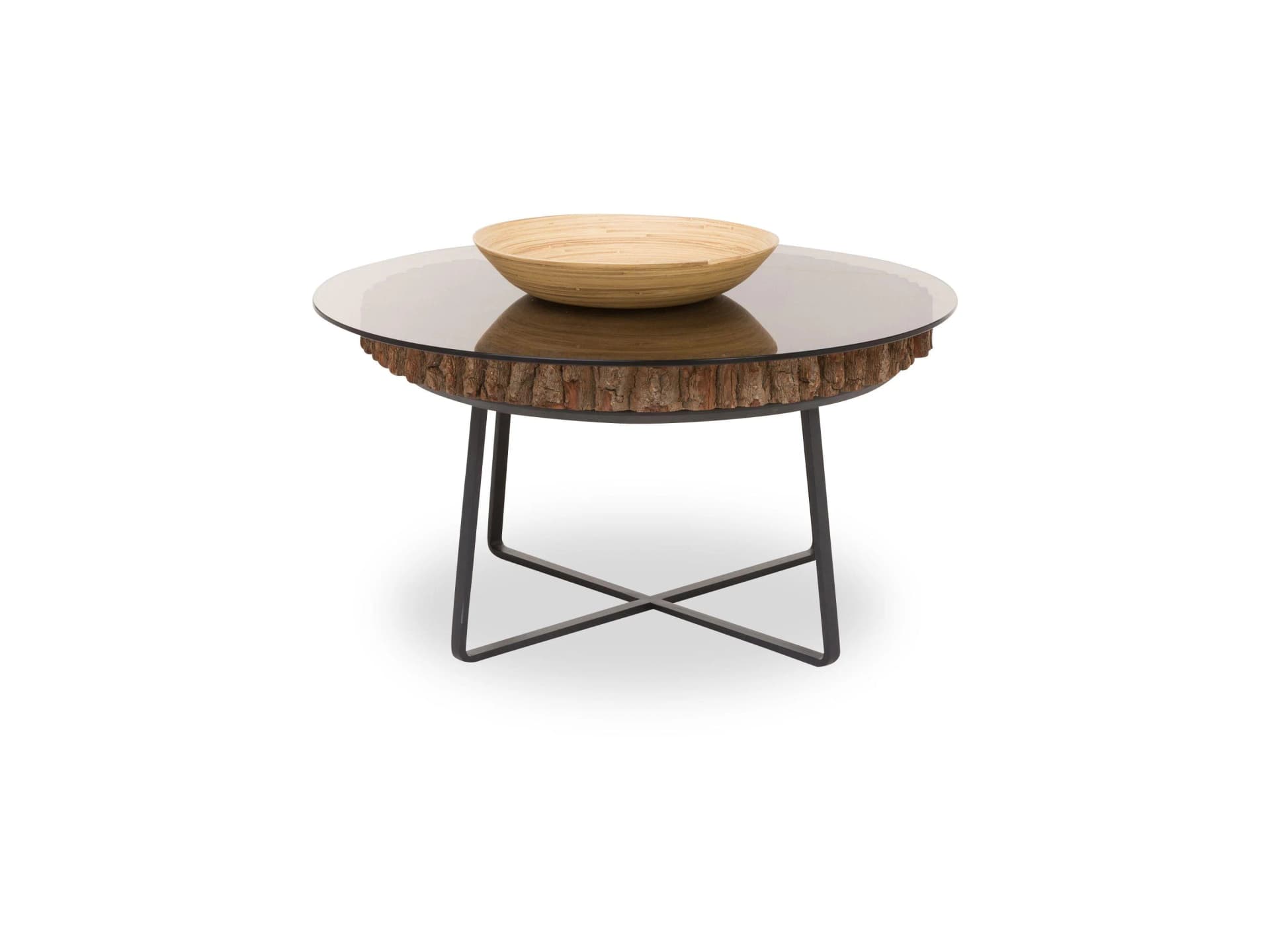 Hartmann Heda Couchtisch Baumscheibe Eiche Glas Metall