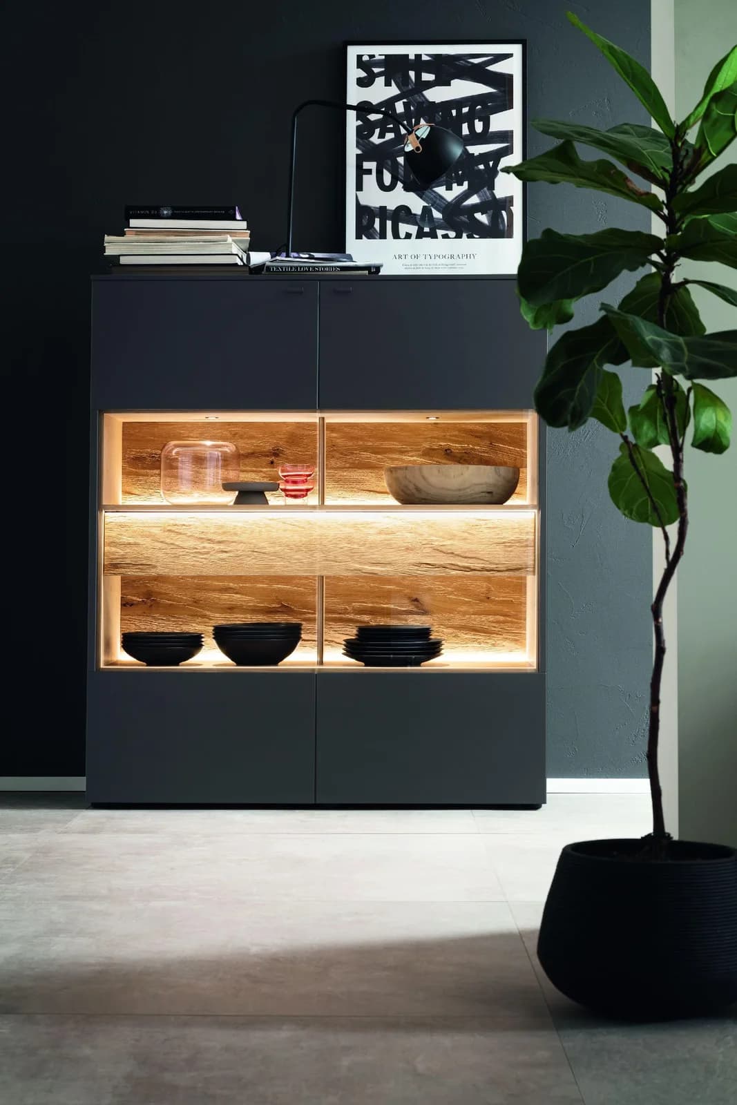 Highboard VENJAKOB LUMEA anthrazit matt Eiche Glas