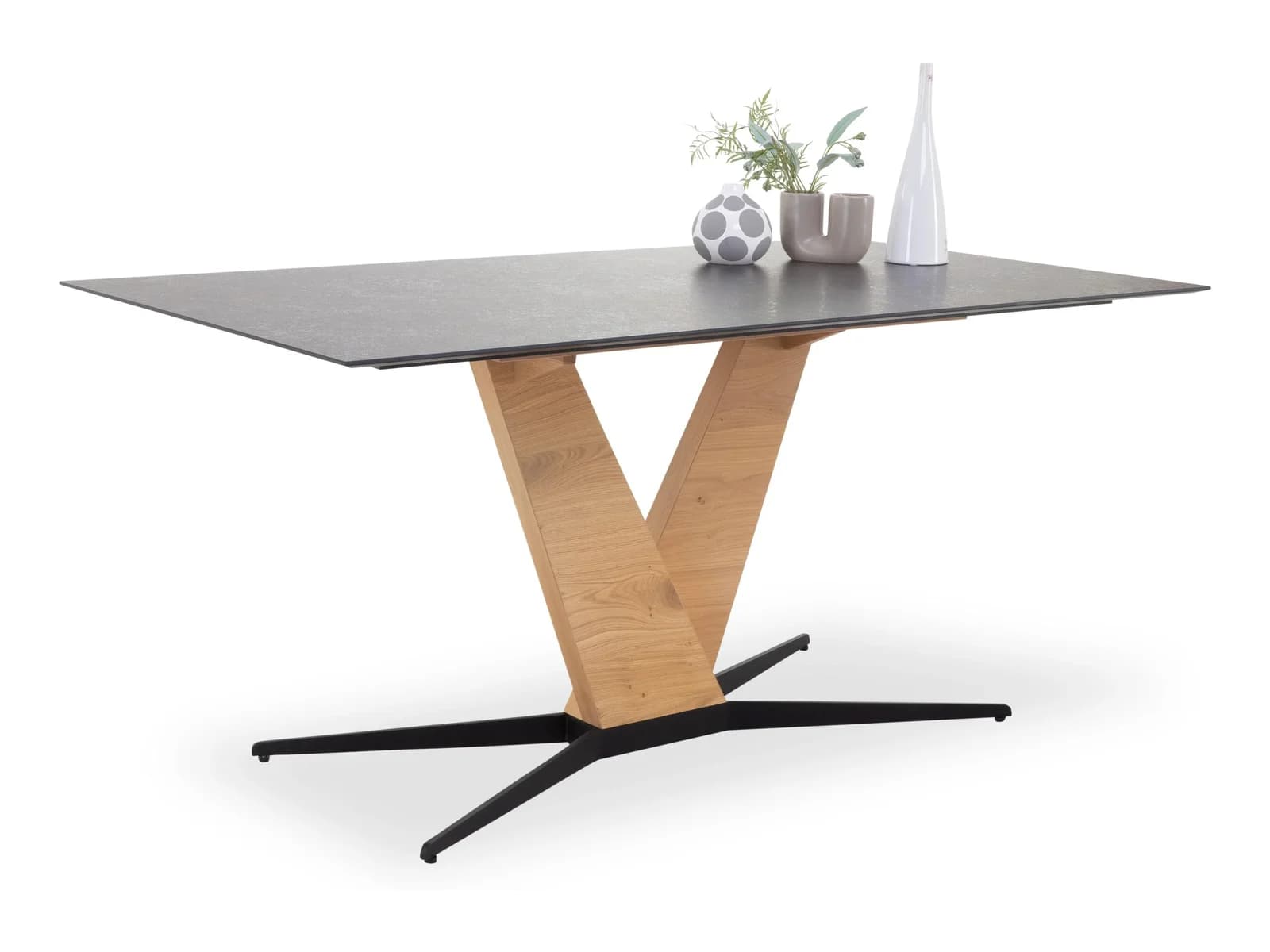 Esstisch KOINOR T5601 HPL Anthrazit Wildeiche Natur Metallfuß Schwarz Matt
