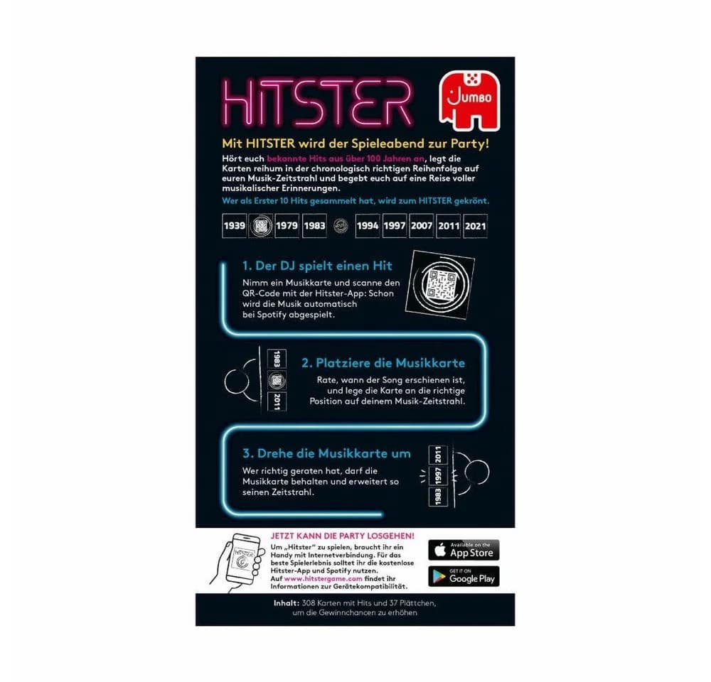Jumbo Spiele Hitster Musik-Partyspiel 100 Jahre Hits Bunt - Bild 2