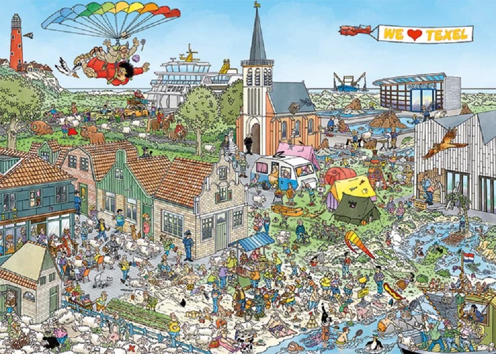 Jan van Haasteren Puzzle Reif für die Insel 1000 Teile Bunt