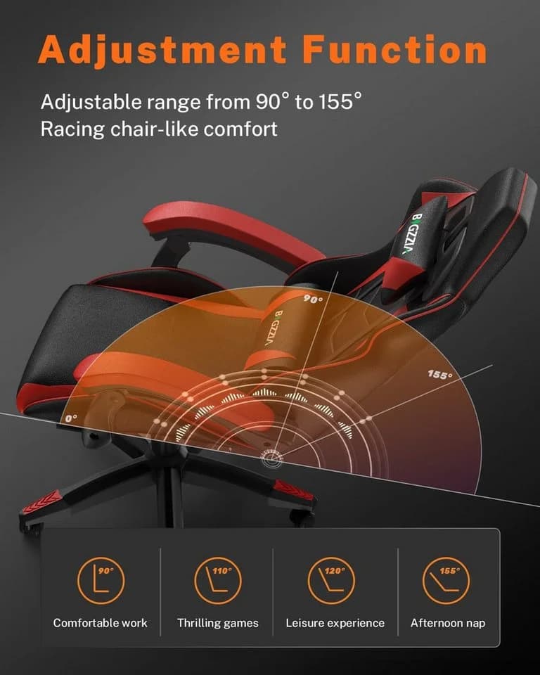 Gywowken Gaming-Stuhl mit Fußstütze Rot Ergonomisch