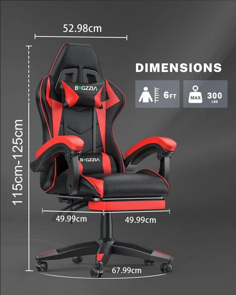 Gywowken Gaming-Stuhl mit Fußstütze Rot Ergonomisch - Bild 3