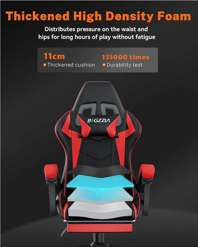 Gywowken Gaming-Stuhl mit Fußstütze Rot Ergonomisch - Bild 5