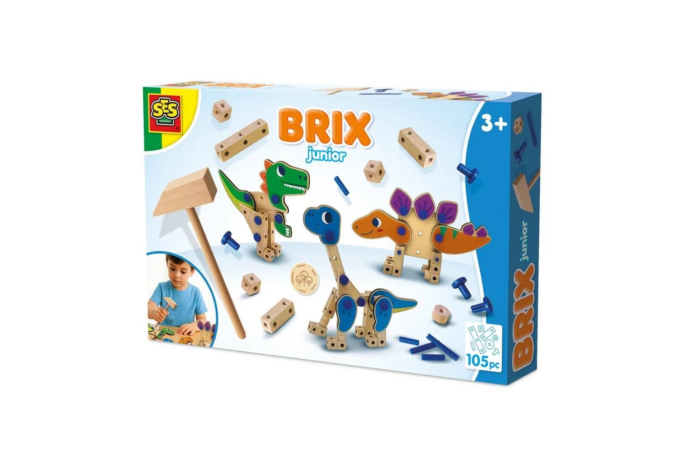 SES Creative BRIX Junior Dinosaurier Set mit Holzhammer & Nägeln - Bild 2