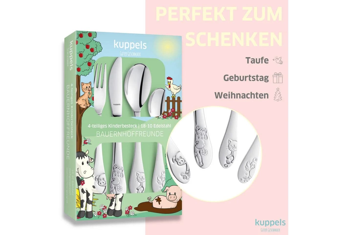 Kuppels Kinderbesteck BAUERNHOFFREUNDE 4-tlg. Edelstahl Silber - Bild 4