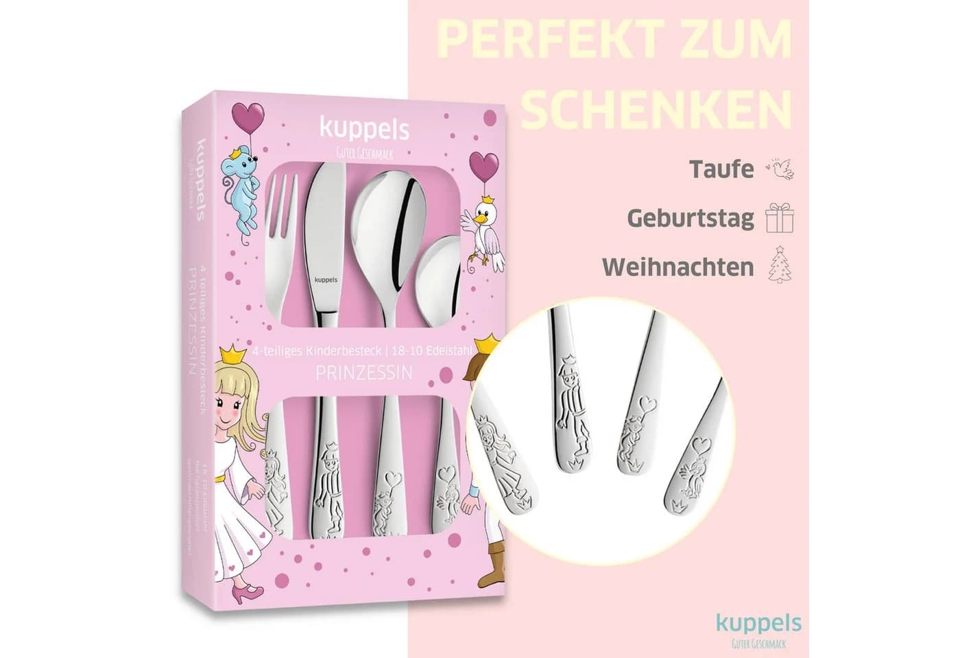 Kuppels Kinderbesteck PRINZESSIN 4-tlg. Edelstahl Silber - Bild 4