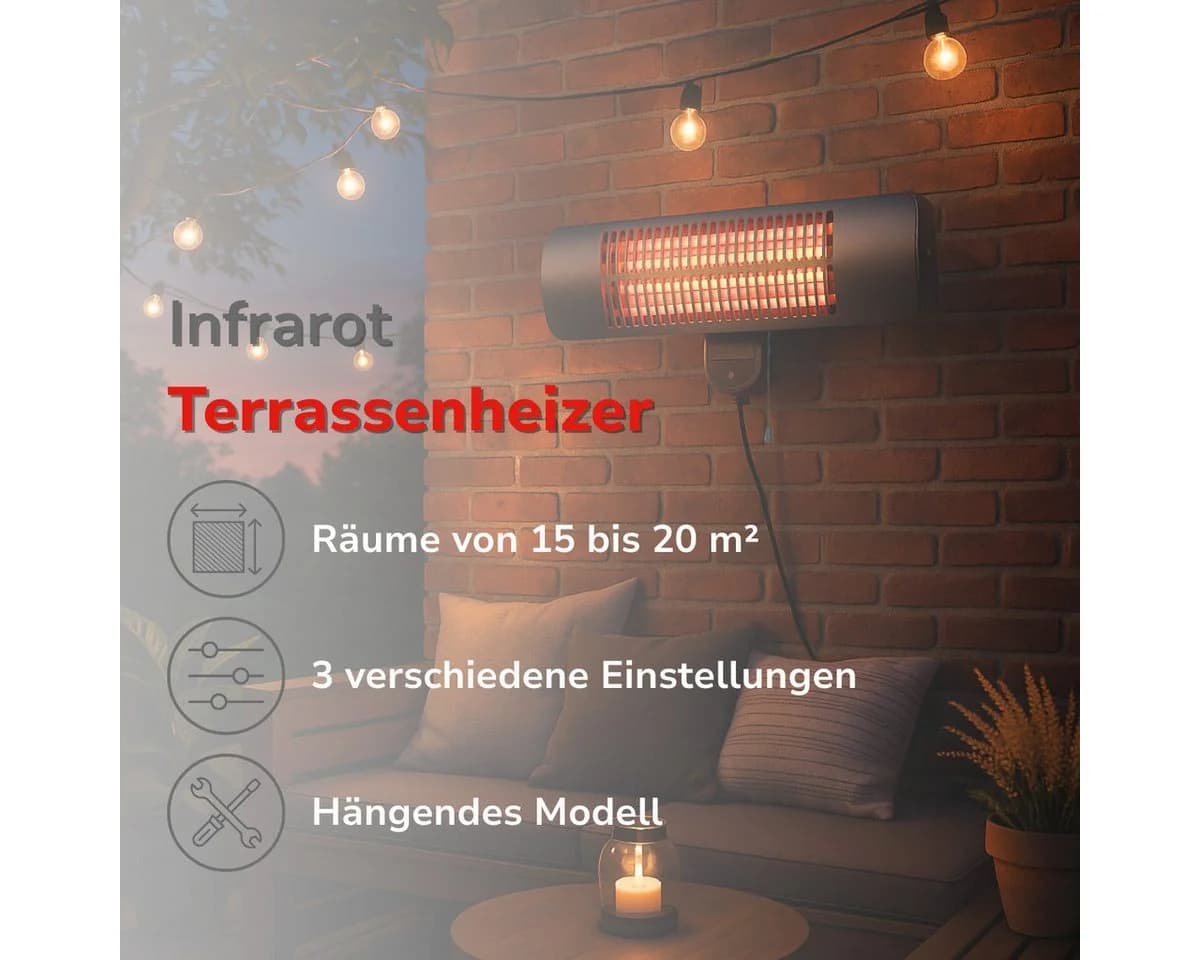 Alpina Terrassenstrahler Infrarotheizung Schwarz Wandmontage