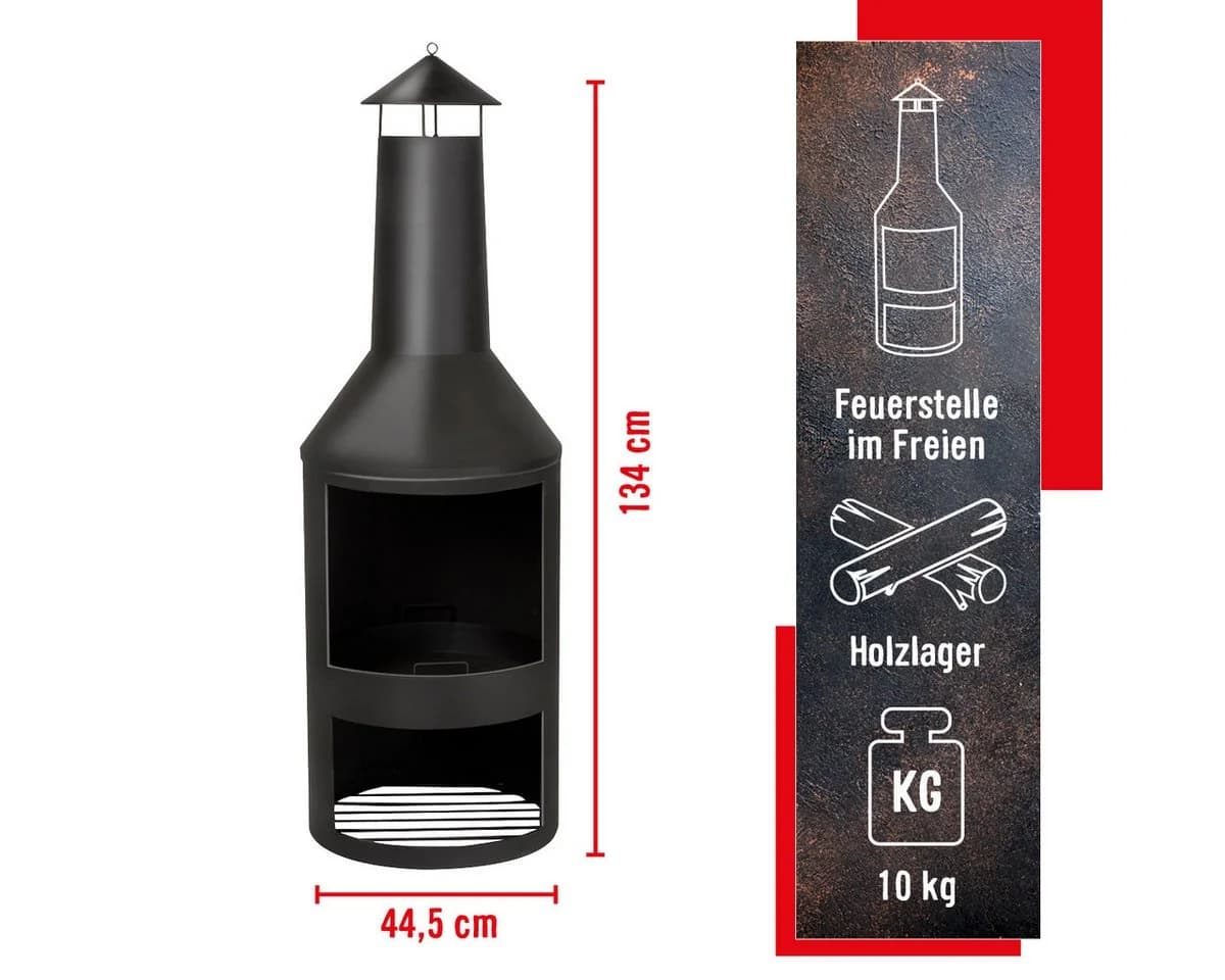 Bbq Collection Terrassenofen mit Schornstein Feuerschale Metall Schwarz
