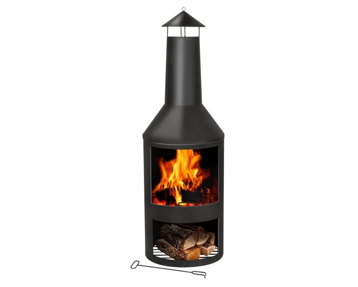 Bbq Collection Terrassenofen mit Schornstein Feuerschale Metall Schwarz - Bild 2