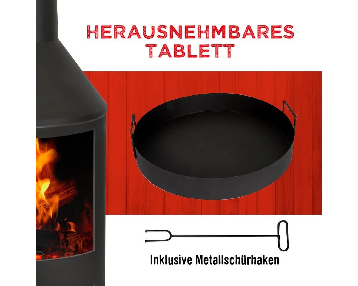 Bbq Collection Terrassenofen mit Schornstein Feuerschale Metall Schwarz - Bild 5