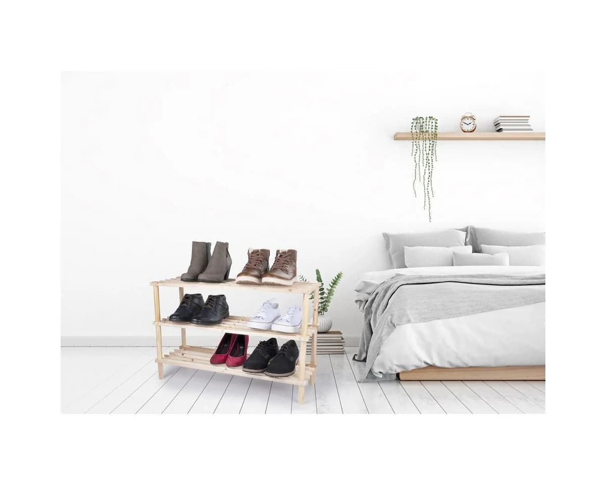 Alpina Schuhschrank 3-Lagen Braun Holz Schuhregal