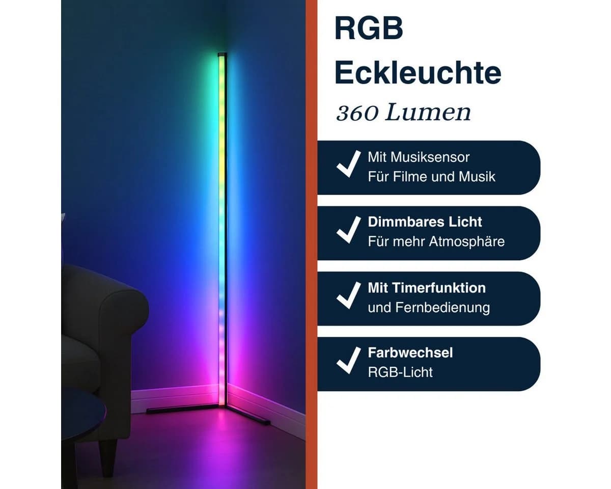 Grundig RGB LED Stehlampe mit Musikmodus und Dimmer Schwarz