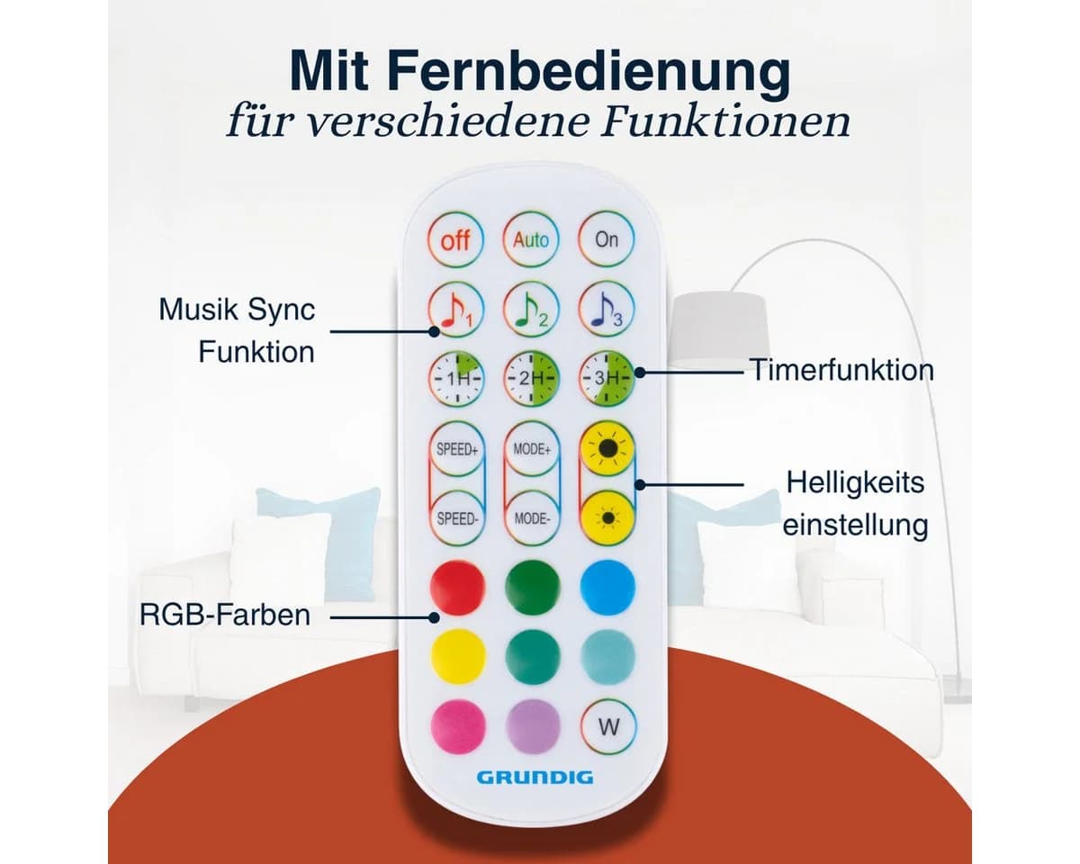 Grundig RGB LED Stehlampe mit Musikmodus und Dimmer Schwarz - Bild 4