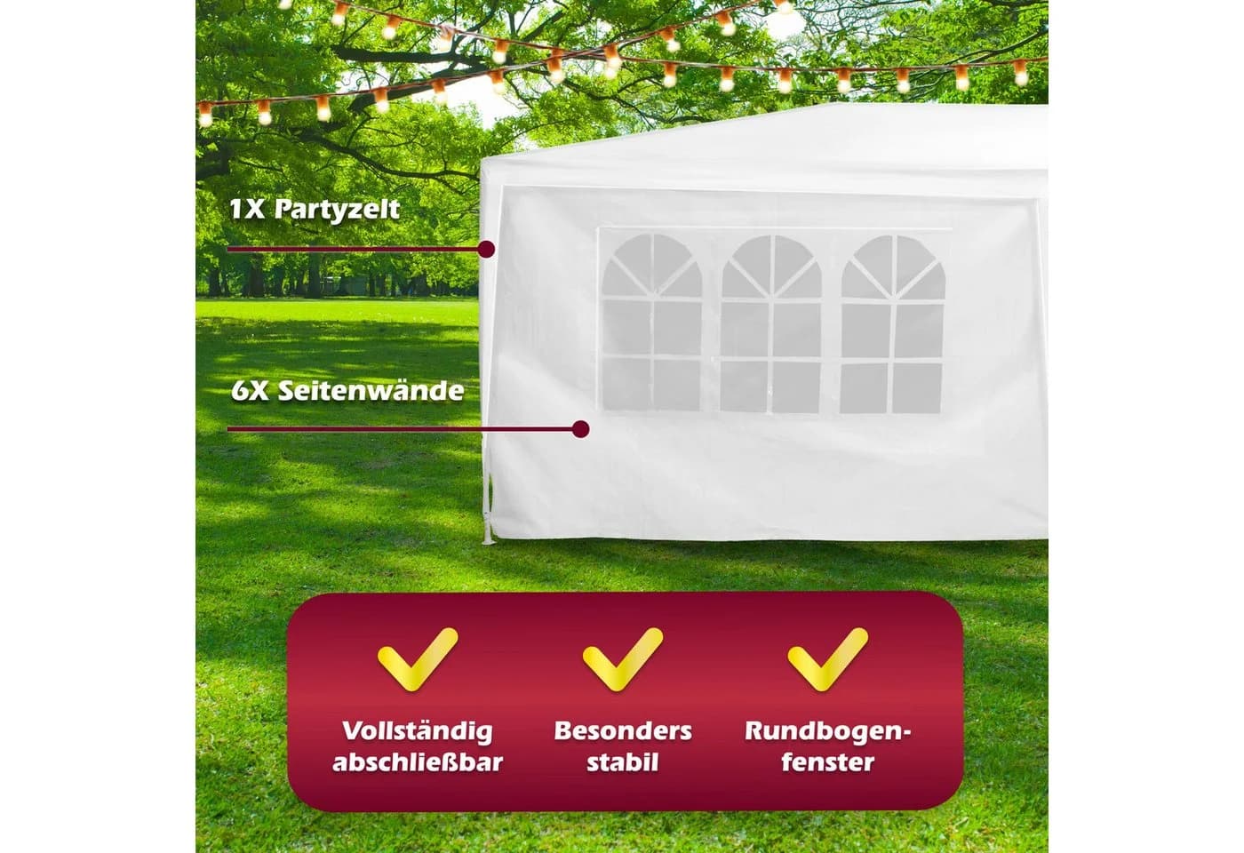 Lifetime Partyzelt Garten Pavillon 3x6 M Weiß mit Seitenwänden