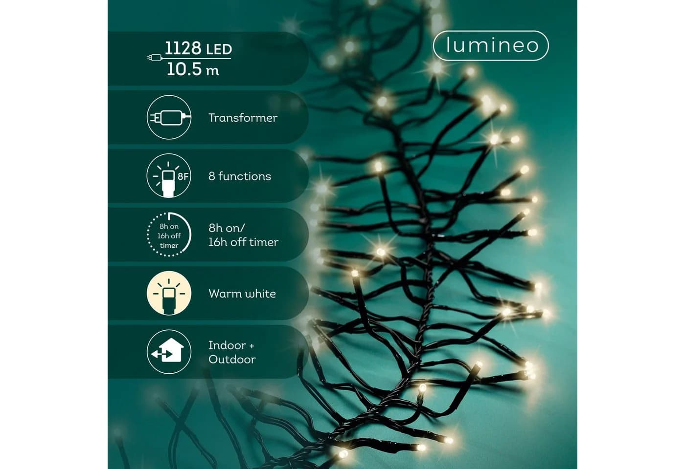 Lumineo LED-Lichterkette CLUSTER TWINKLE 1128 LED 10,5m warm weiß schwarz