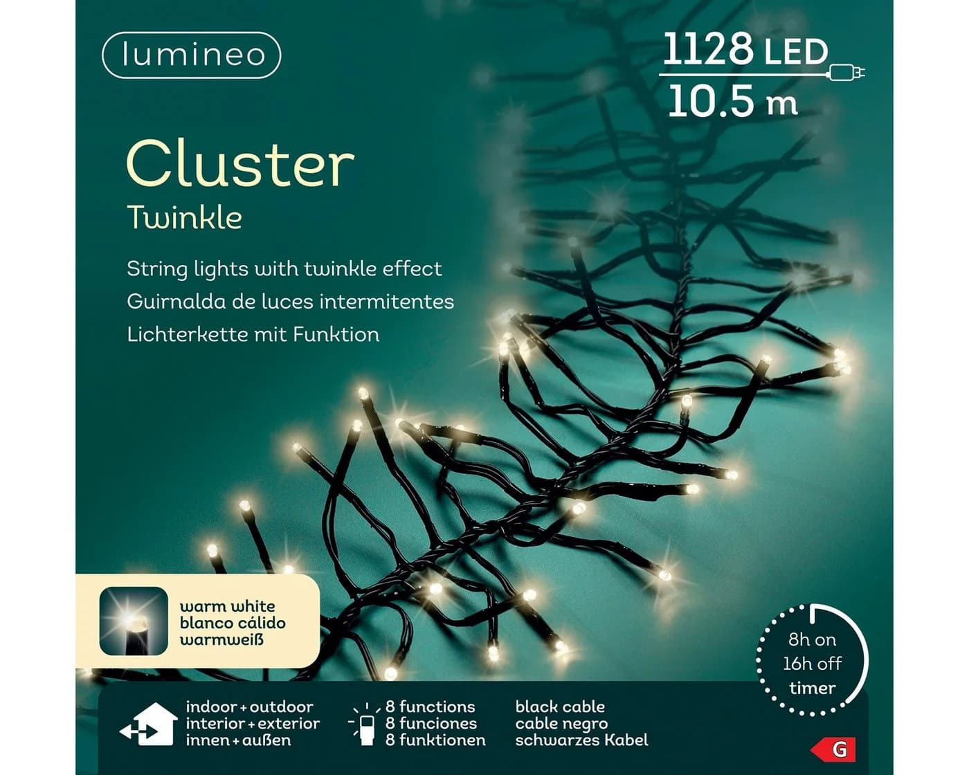 Lumineo LED-Lichterkette CLUSTER TWINKLE 1128 LED 10,5m warm weiß schwarz - Bild 2
