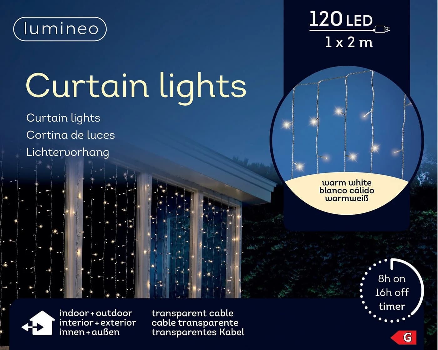 Lumineo Lichtervorhang 120 LEDs Warmweiß Timer IP44 - Bild 2