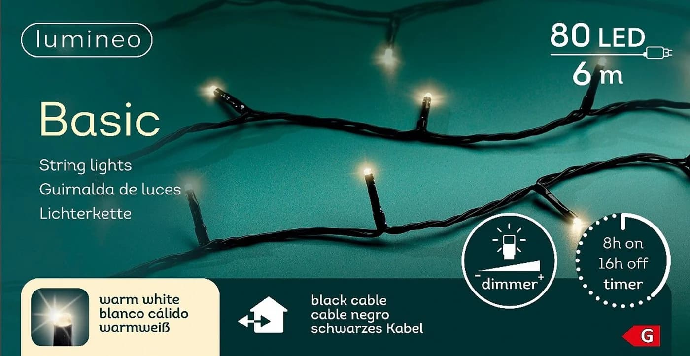 Lumineo LED-Lichterkette BASIC 80 LED 6 m warm weiß dimmbar Timer - Bild 2