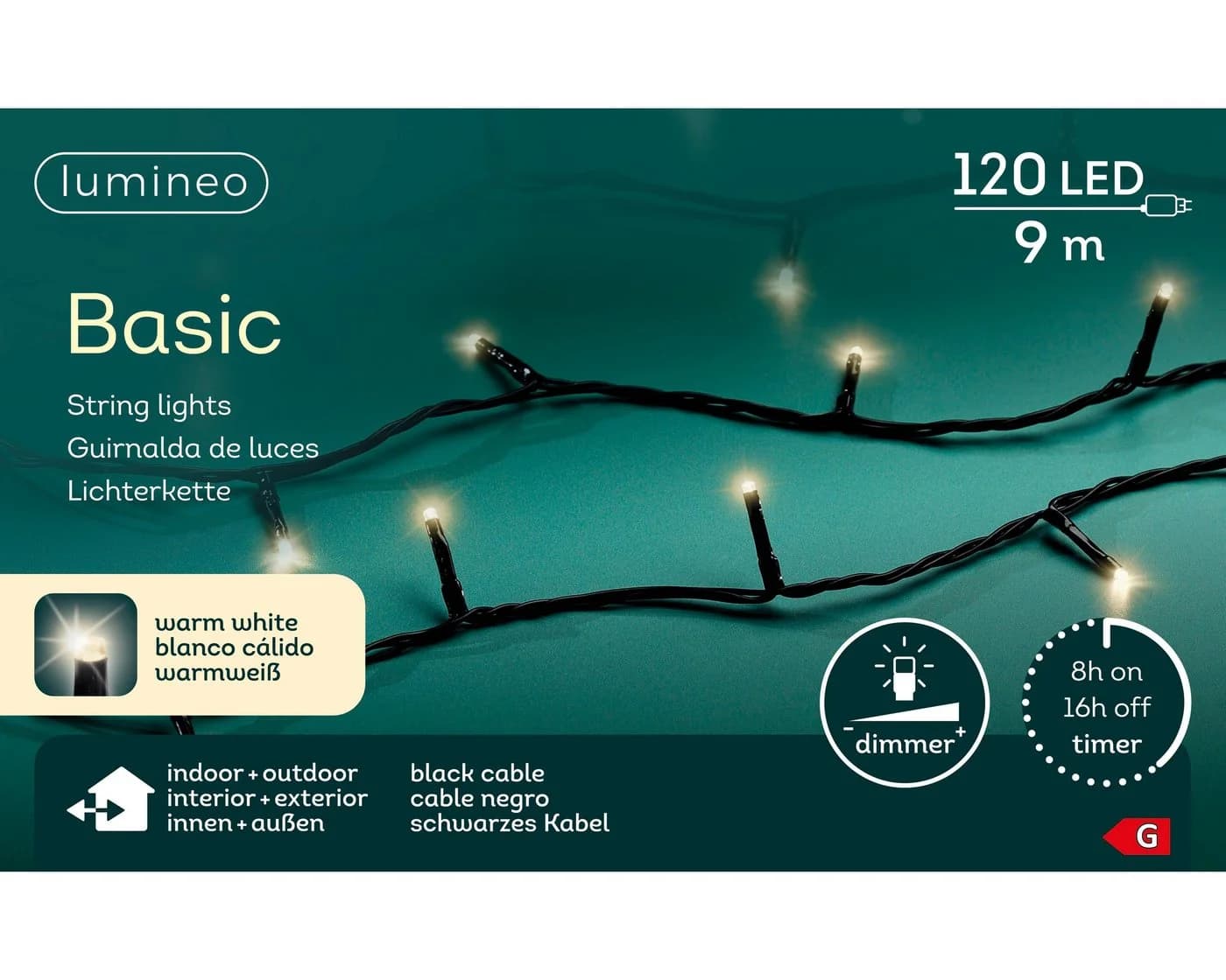 Kaemingk Lumineo LED-Lichterkette BASIC 120 LED 9 m Warmweiß Dimmbar Timer