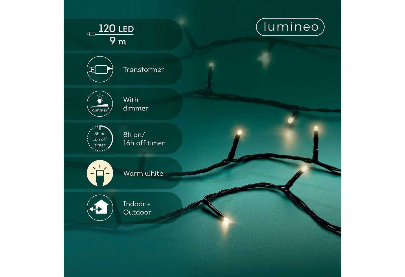 Kaemingk Lumineo LED-Lichterkette BASIC 120 LED 9 m Warmweiß Dimmbar Timer - Bild 2