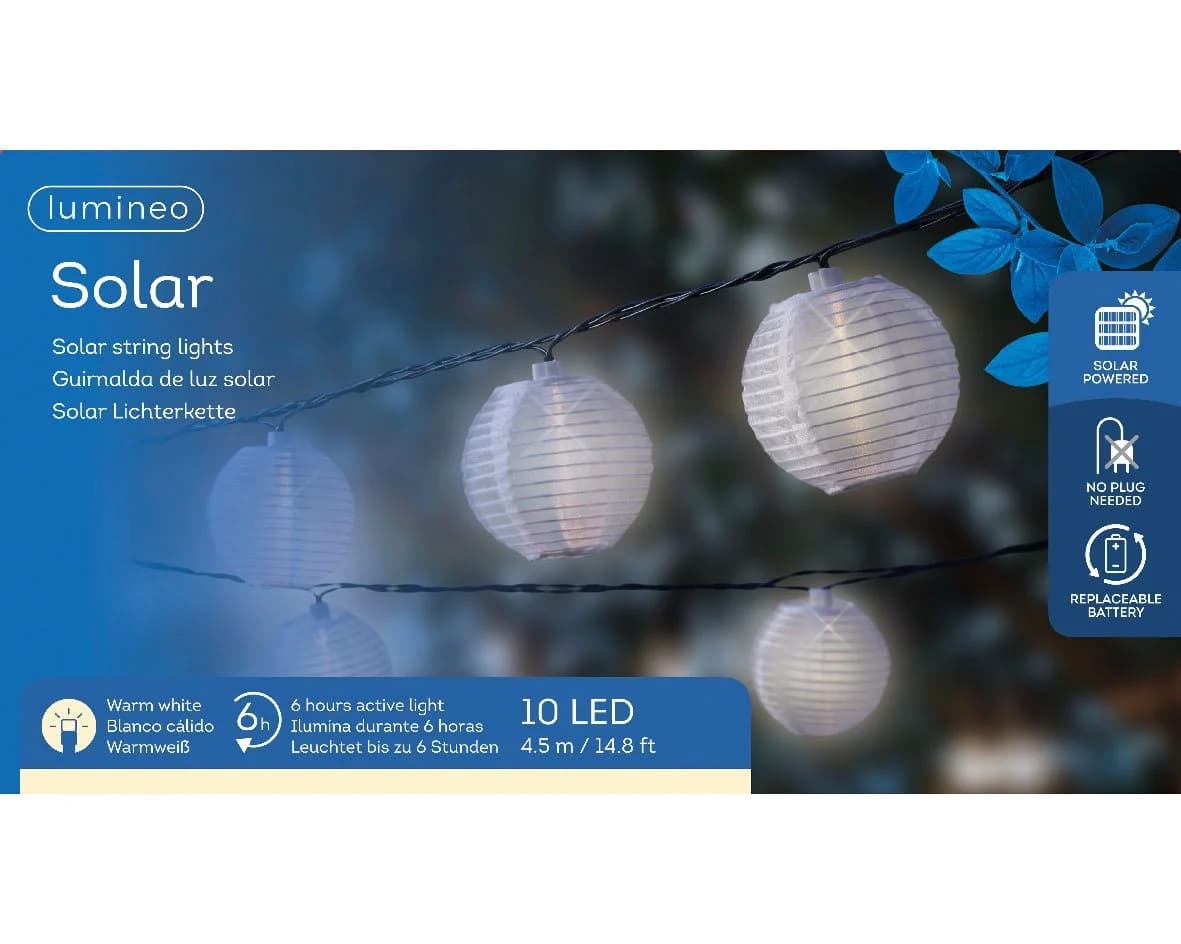 Lumineo LED Solar Lichterkette 10 Lampions Weiß Warmweiß - Bild 3