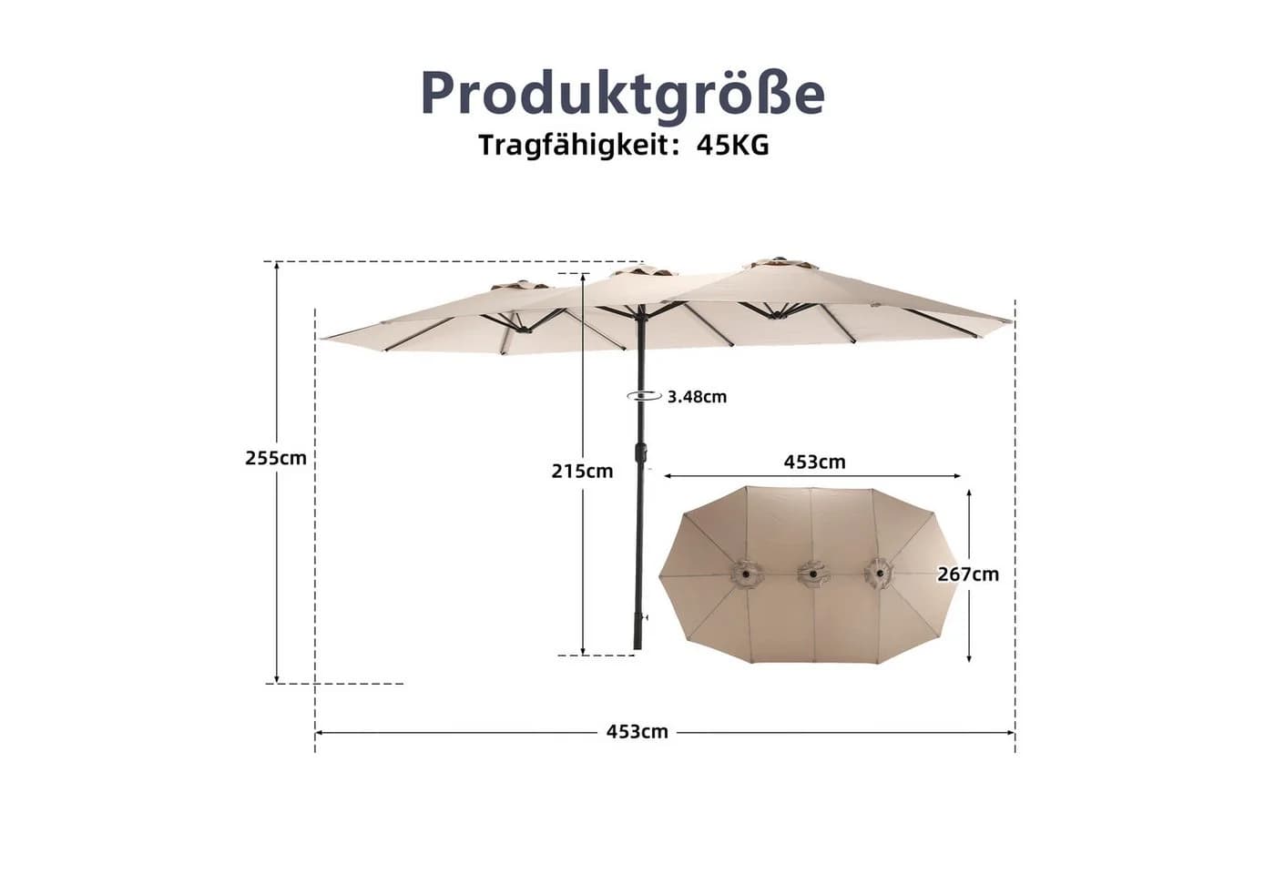 LVHOM Marktschirm 450x300 cm Rechteckig Beige mit Kurbel - Bild 3