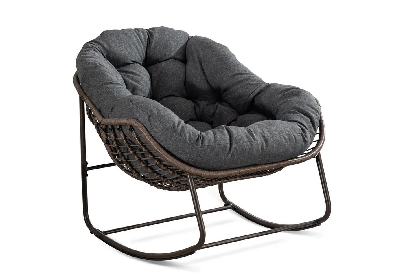LVHOM Schaukelstuhl Grau Rattan mit Kissen - Bild 2
