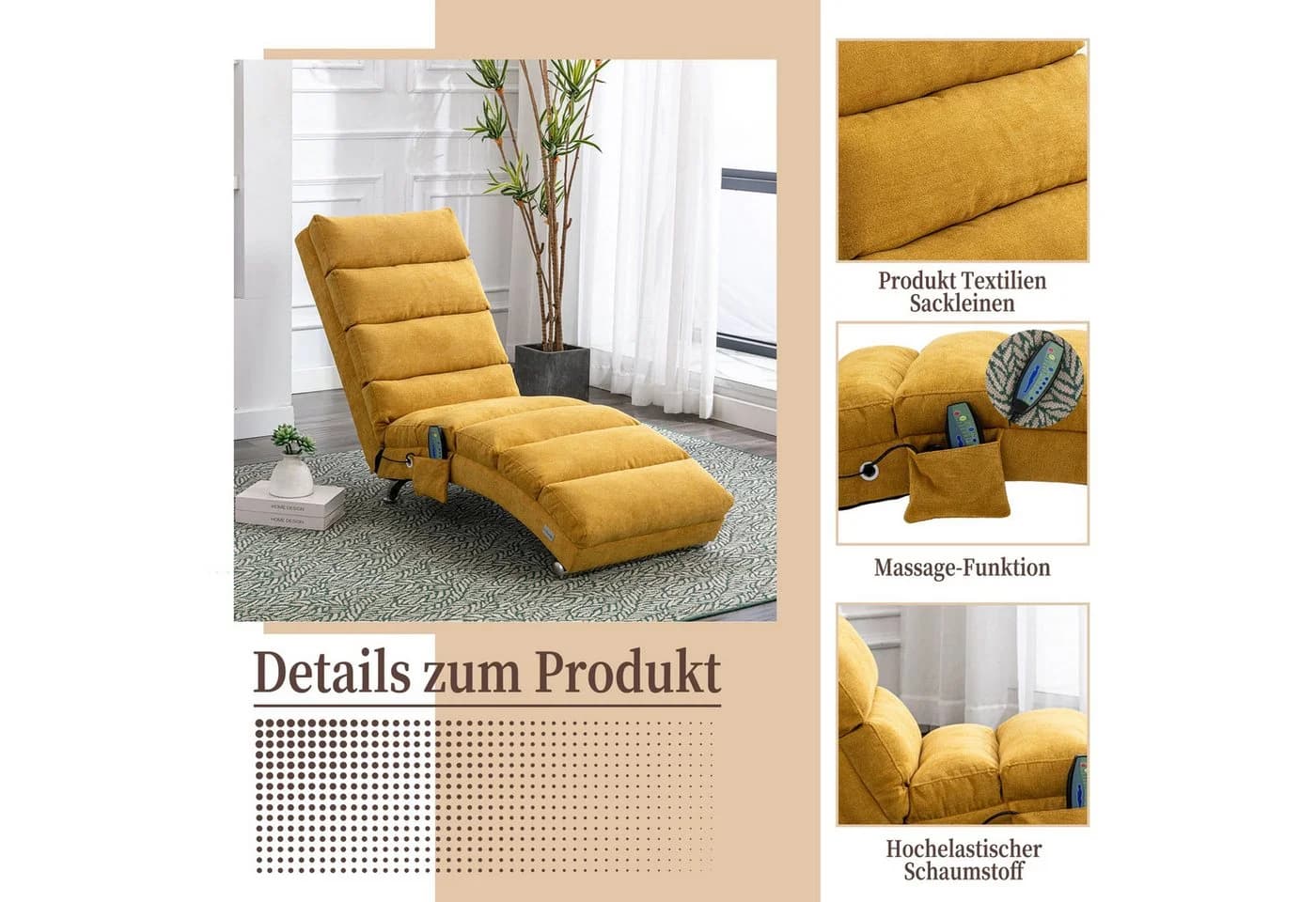 LVHOM Relaxsessel Sackleinen Massage-Liege INDOOR PREMIUM Elektrisch - Bild 4